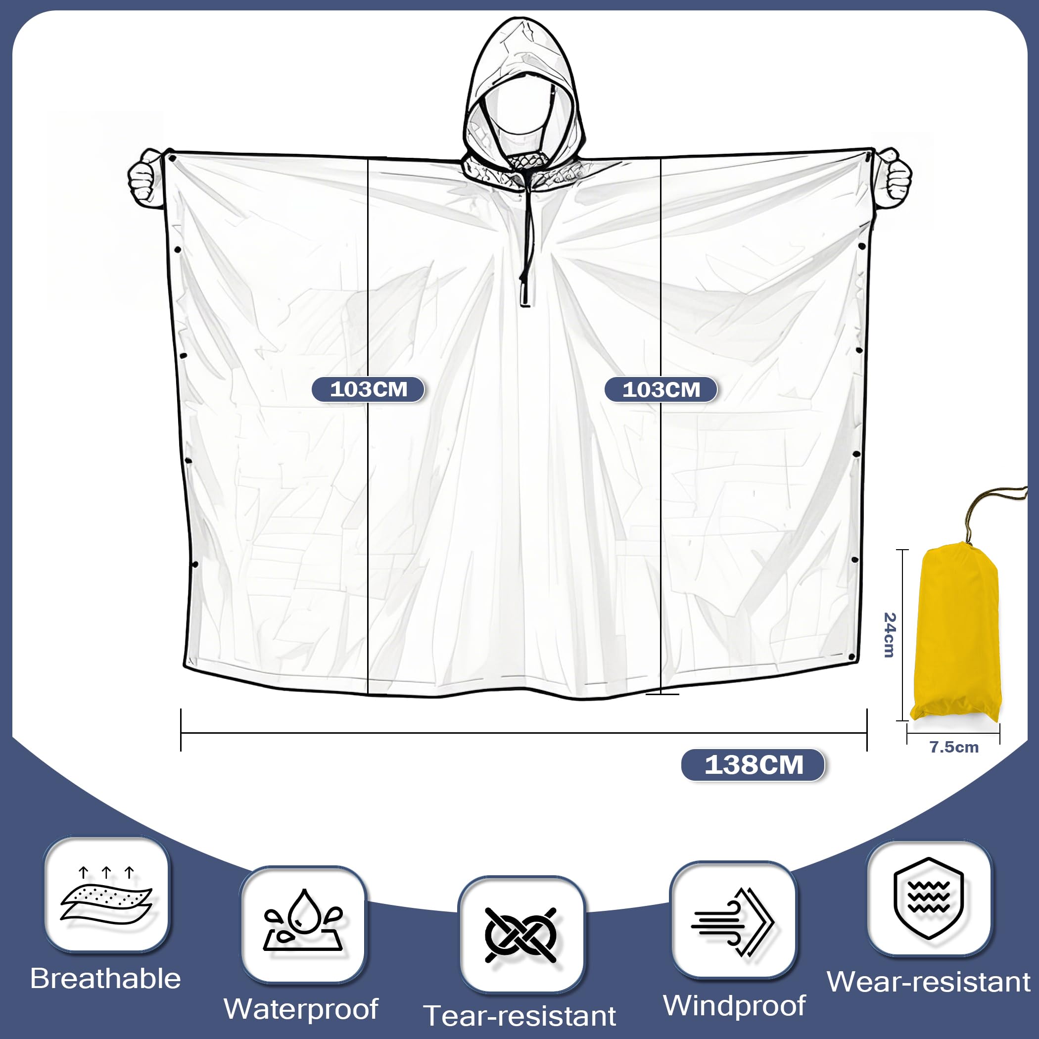 Poncho Impermeabile Uomo Pioggia Poncho Antipioggia 3-in-1 Multifunzionale Riutilizzabile per Trekking Caccia Pesca Escursione Coperta da Picnic Campeggio