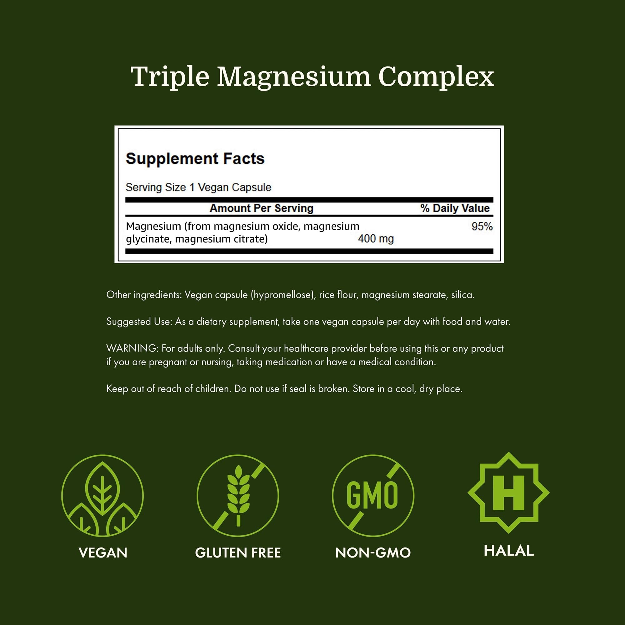 Swanson Triple Magnesium Complex 400 mg, 300 Vegan Capsules — Amazon image 4