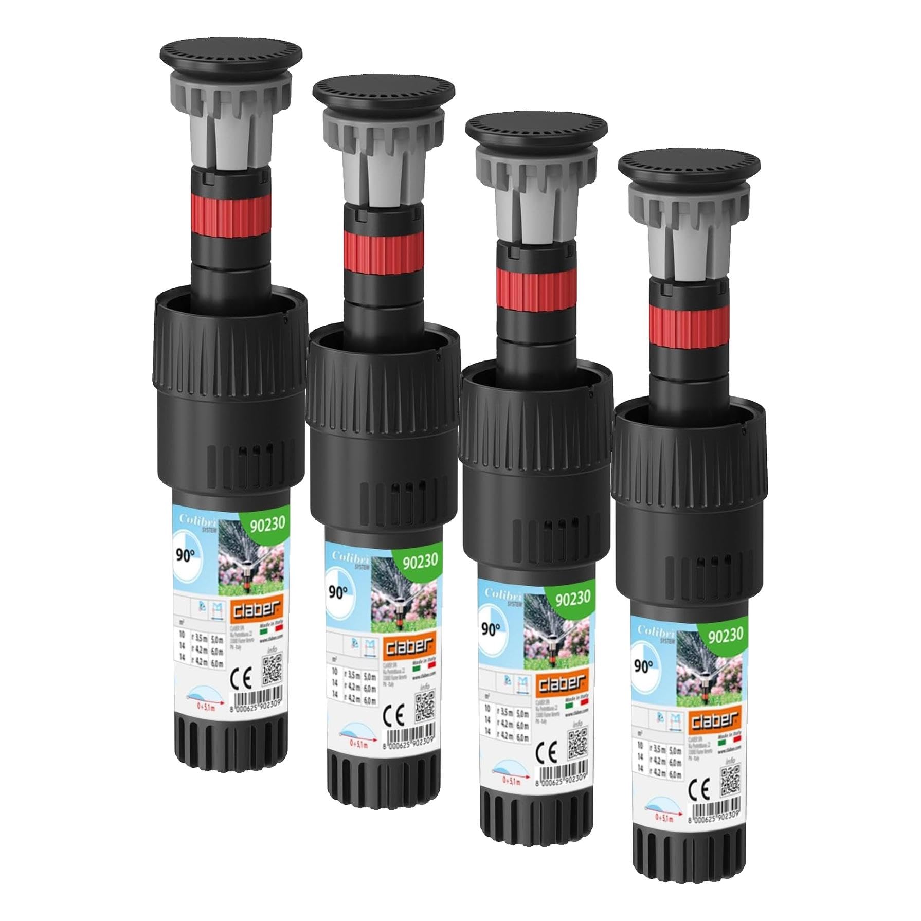 Claber 87314 Inter. MICROIRRIGATORE 90 90230, Nero/Rosso, 40x40x145 cm (Confezione da 4)