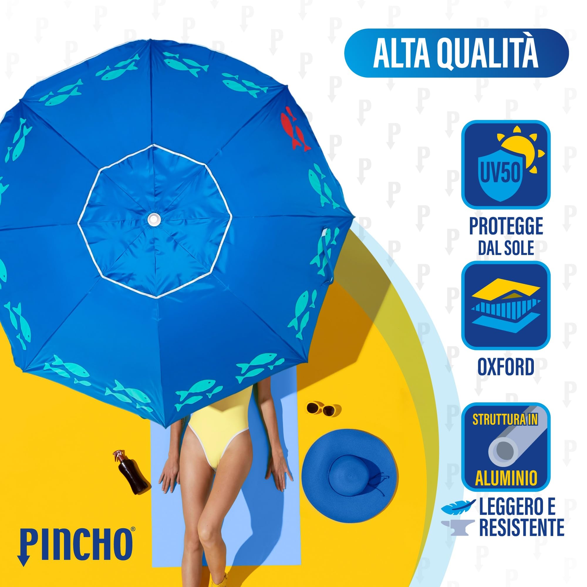 Pincho Ombrellone da spiaggia antivento, 200 cm,grande ombrellone, tetto di ventilazione, protezione UV 50, materiali di qualità, la struttura in alluminio resistente, 8 stecche in fibra di vetro.