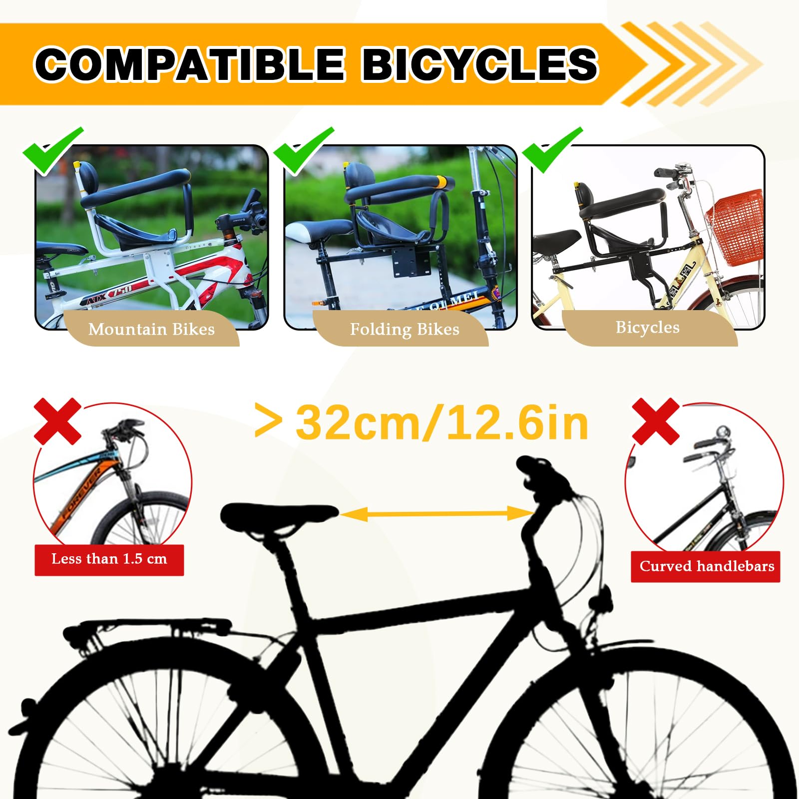 Siège enfant avant de vélo réglable avec arceau de protection