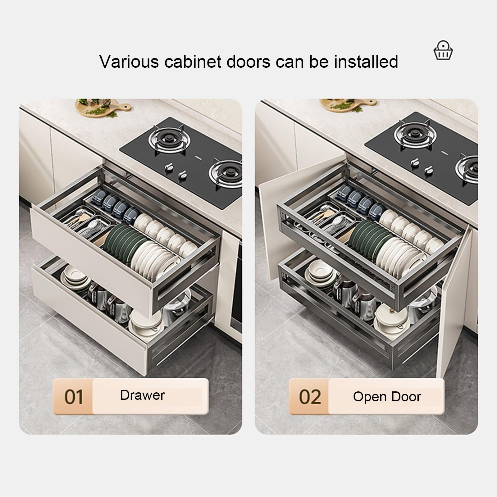 WelFurGeer Ripiani estraibili per mobili da cucina, organizer in legno estraibile, organizer per dispensa e stoccaggio, rack in legno per cucina, bagno (larghezza 66 cm
