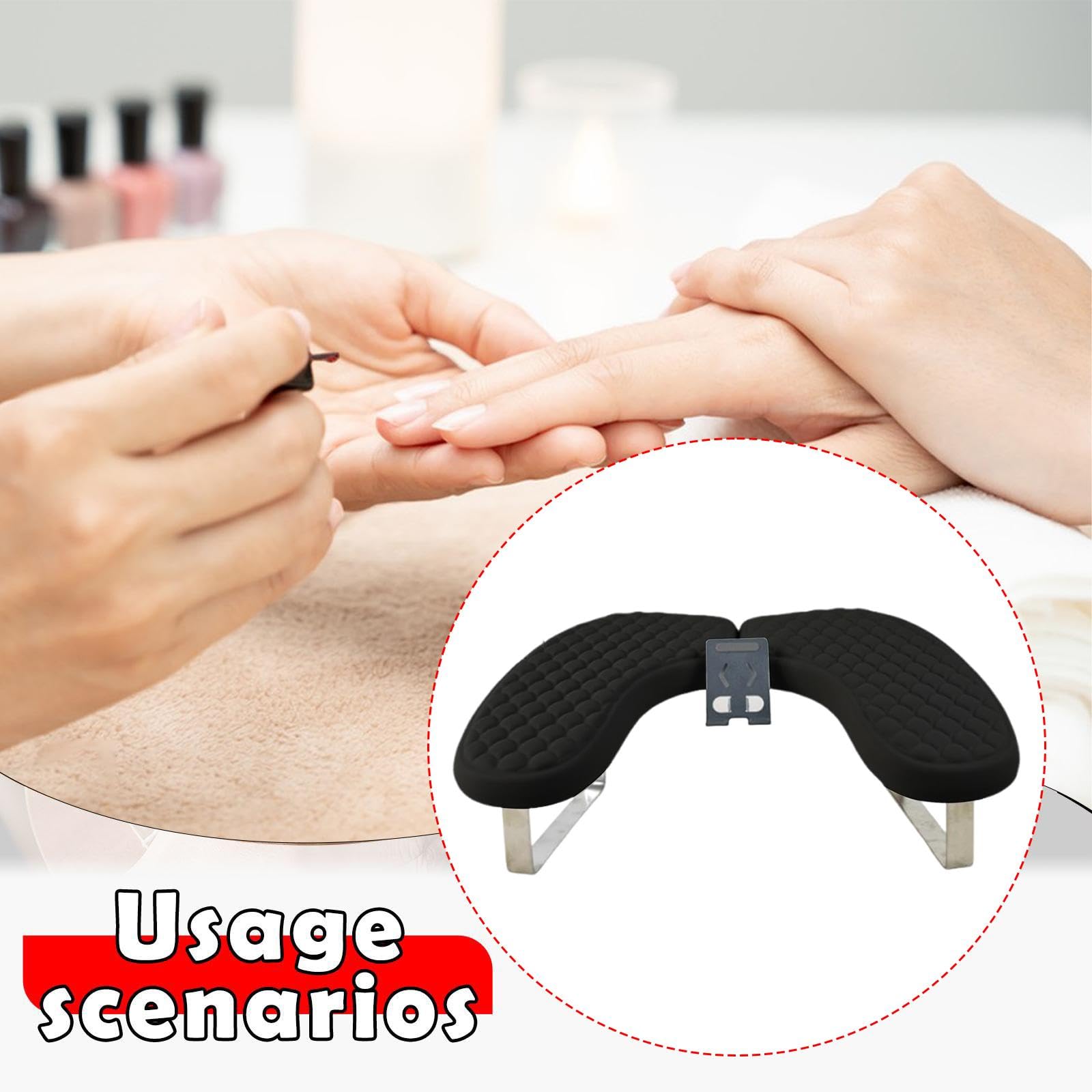Reposabrazos para Uñas Soporte de Cuero PU Almohada Cómoda Cojín para Salón Portátil con Soporte para Teléfono Y Esponja Adecuado para Mejorar L, Negro