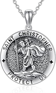 POTOPYY Saint Christopher Necklace Sterling Silver St Christopher Protective Medal Jewelry Protect us for Women Mum Gift