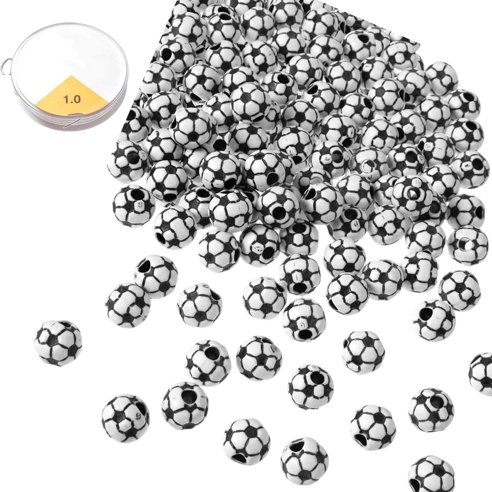 Whoasyst 100Pcs Soccer Ball Design Acrylic Craft Beads for Bracelets Necklaces and Keychains Soccer Ball Beads
