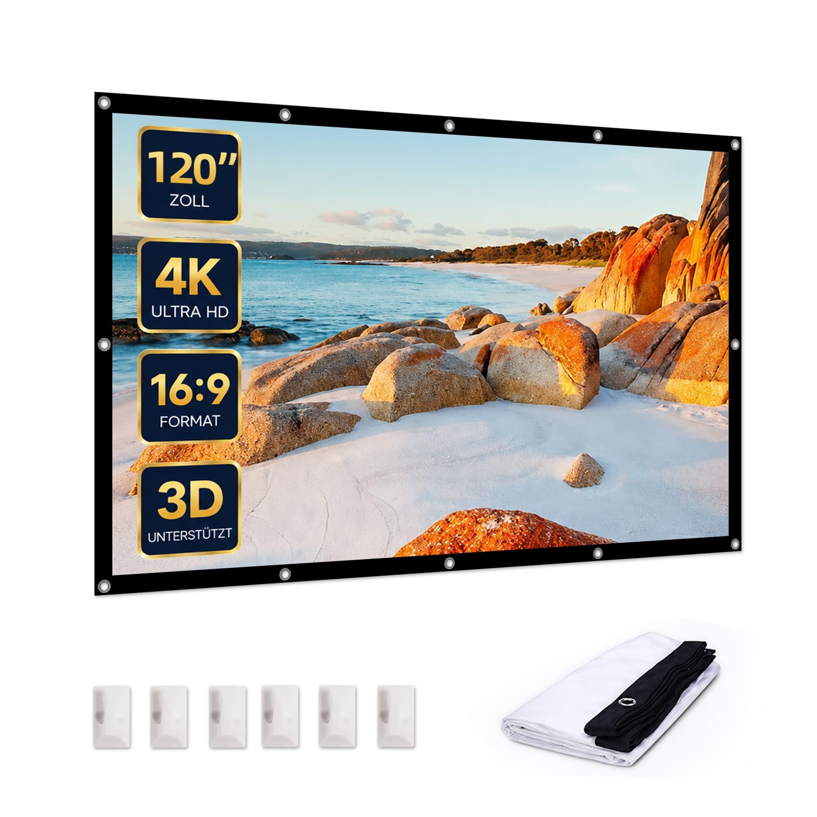 Leinwand Beamer,120 Zoll 16: 9 HD,Tragbare Faltbar Anti-Falten Doppelseitige Beamer Leinwand Outdoor für Camping,Heimkino,Schule,Treffen