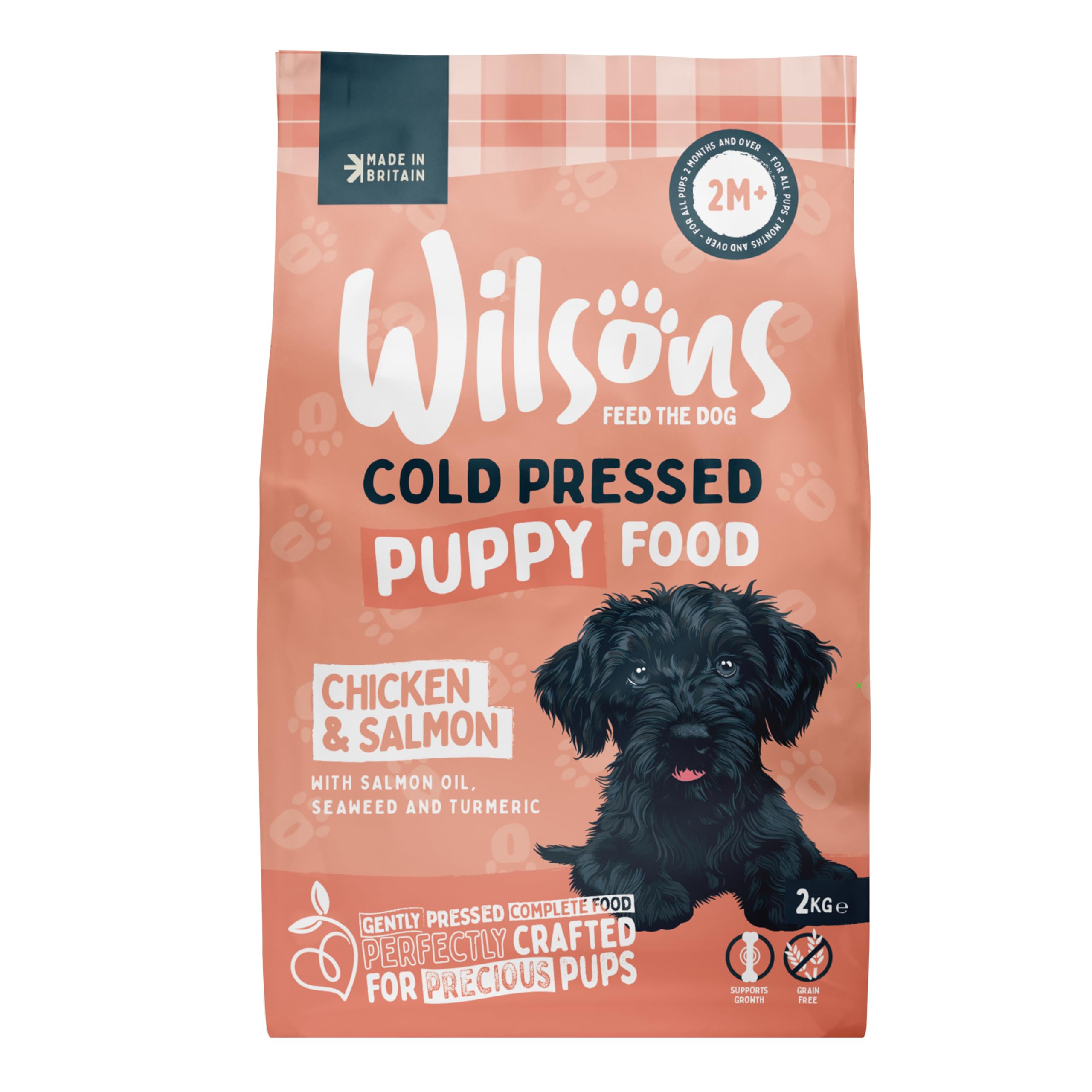 WILSONSCold Pressed Dog Food - Premium Complete Dry Meal with Natural, Hypoallergenic, Grain Free Ingredients, Suitable for Puppies 2 Months + (Puppy) (2kg)
