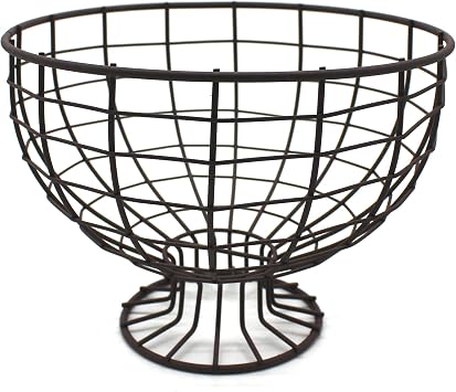 CVHOMEDECO. Metal Wire Round Egg Basket with Pedestal Counter Top Fruit Bowl Storage for Kitchen Home. Rusty