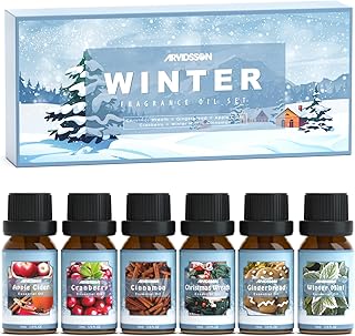 Winter Essential Oils Set, ARVIDSSON Holiday Fragrance Oil for Diffuser, Cinnamon, Christmas Wreath, Apple Cider, Gingerbr...