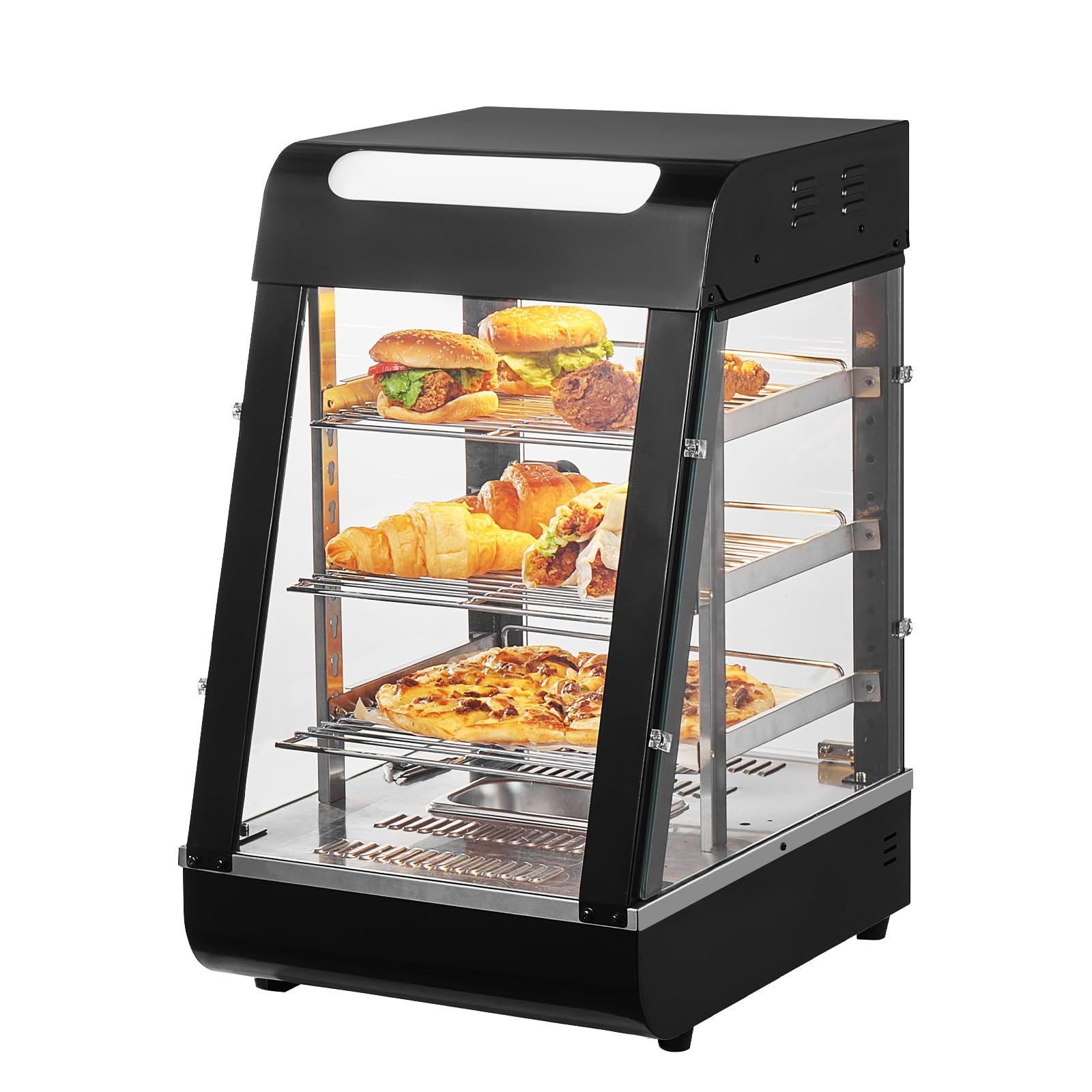 VEVOR Vitrine Chauffante Commerciale à 3 Niveaux, Présentoir à Chaud 1000 W, avec Lumière, Étagère Réglable et Affichage de la T