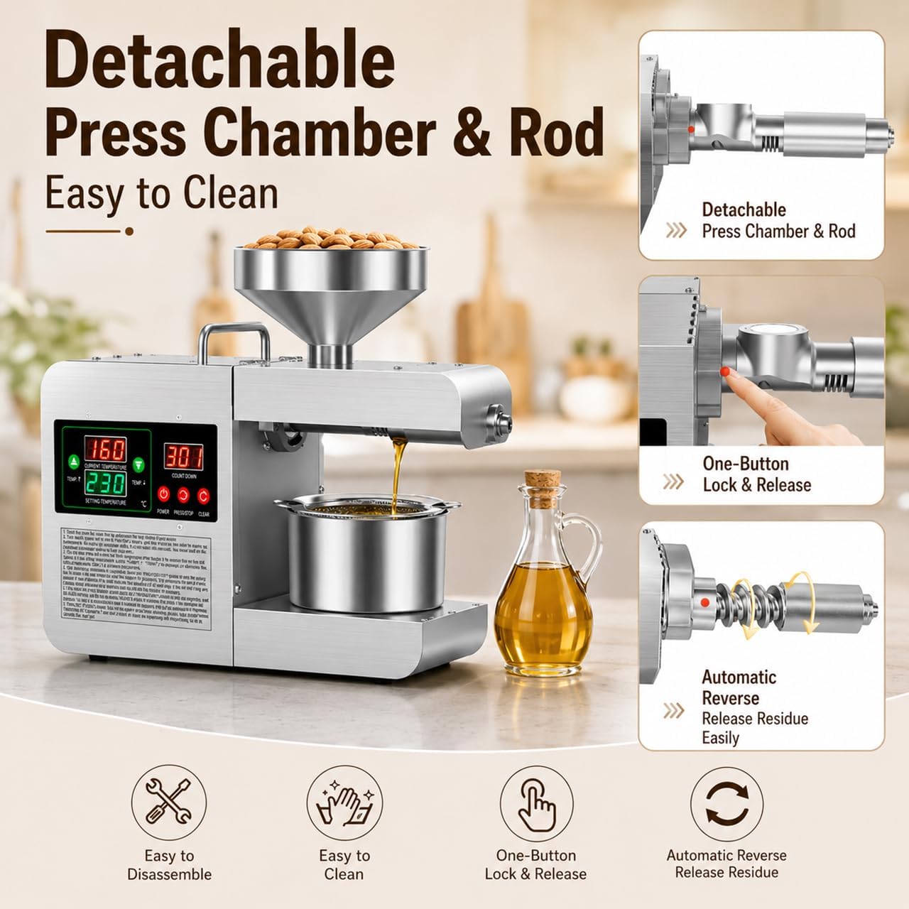 850W Automatic Oil Press Machine Detachable & Easy-to-Clean Design image 3