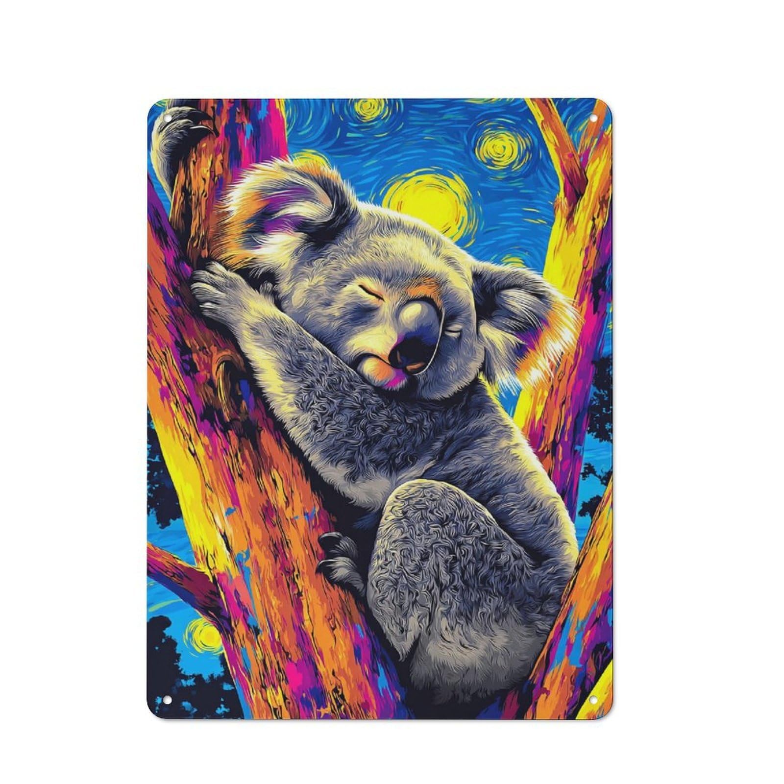 Junmoney Koala Dreams In Colorful Night Retro Metal Sign 40X30cm For Garage Wall, For Home Interiors And Metal Sign Collectors