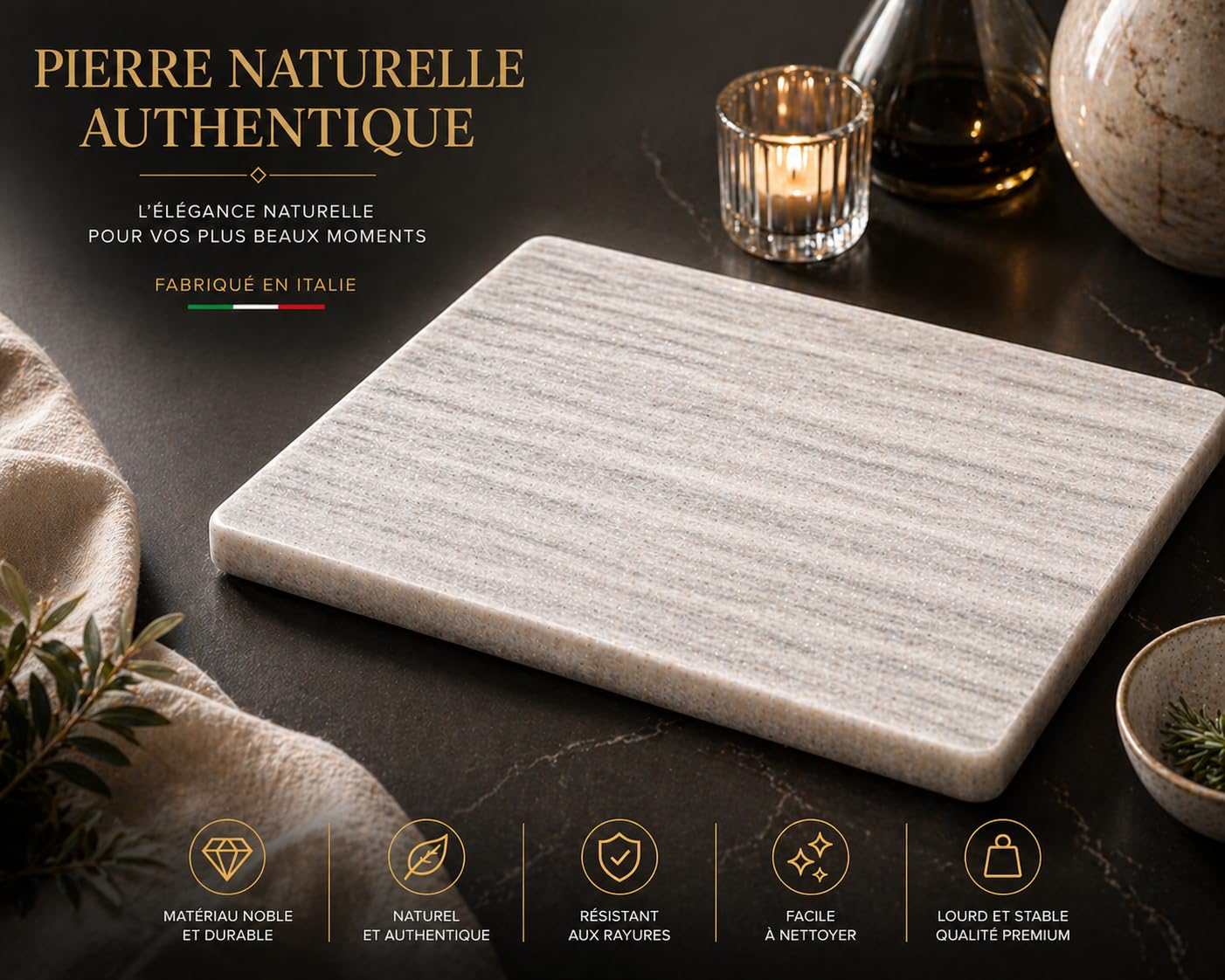 Planche à Découper en Marbre Blanc Massif 40 x 30 cm – Plateau Cuisine Élégant pour Fromage, Sushi et Charcuterie – Pierre Naturelle Épaisse – Fabriqué en Italie | Kalu Creations