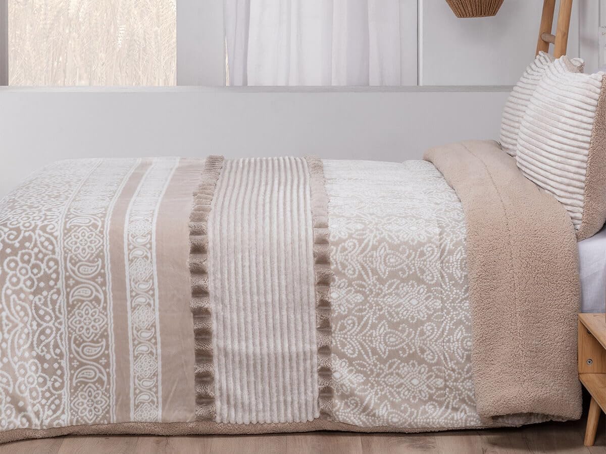Edredón Sherpa Doko 065 Cachemir de MANTEROL con Tejido Térmico de Borreguito + 2 Fundas de Cojín de 50x70cm (Cama 135/140cm)