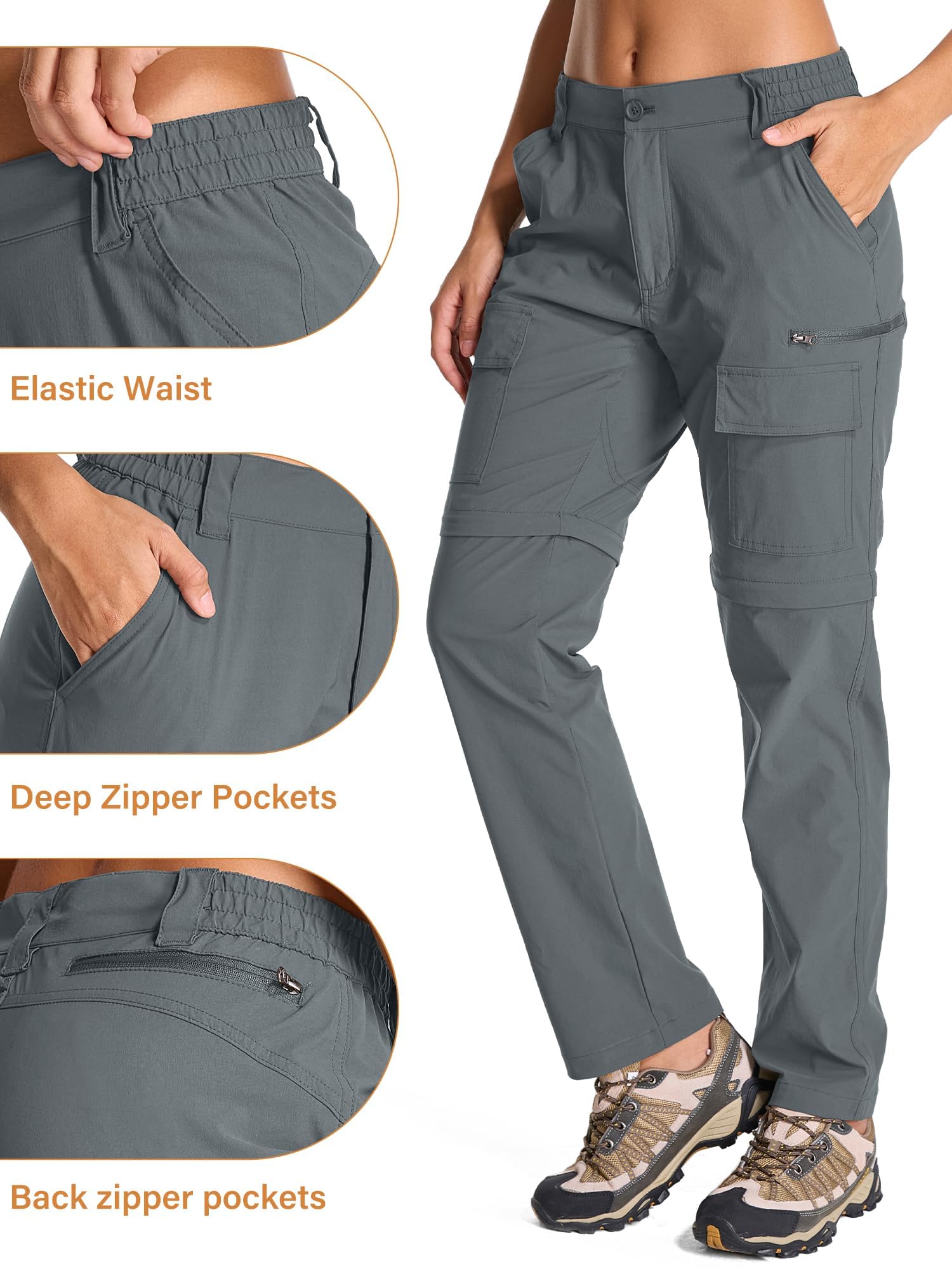 Jessie Kidden Pantalones impermeables para mujer, para caminar, senderismo, convertibles, ligeros, de secado rápido, UPF 50+, protección UV, con cremallera