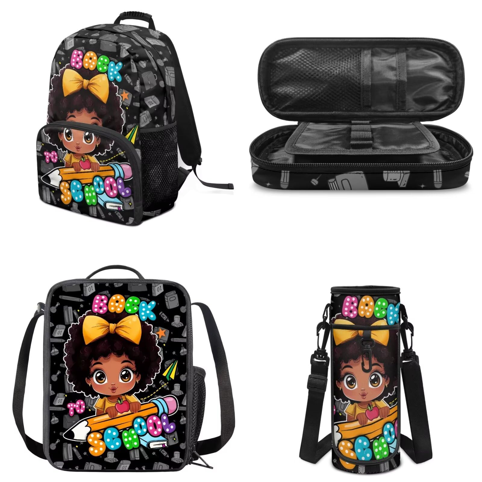 Set 4 in 1 di zaini per la scuola elementare per ragazze, con portapranzo, astuccio e custodia per bottiglia d'acqua