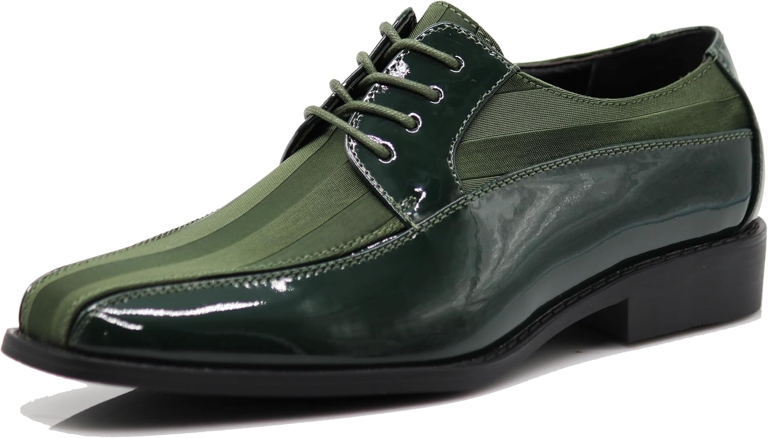 BMY Men's Striped Satin Matching Patent Upper Oxfords Formal Dress Shoes