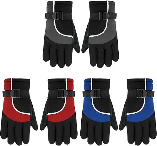 3 pares de guantes de nieve para niños, guantes de invierno impermeables, cálidos, guantes de esquí resistentes al viento, ajustables,
