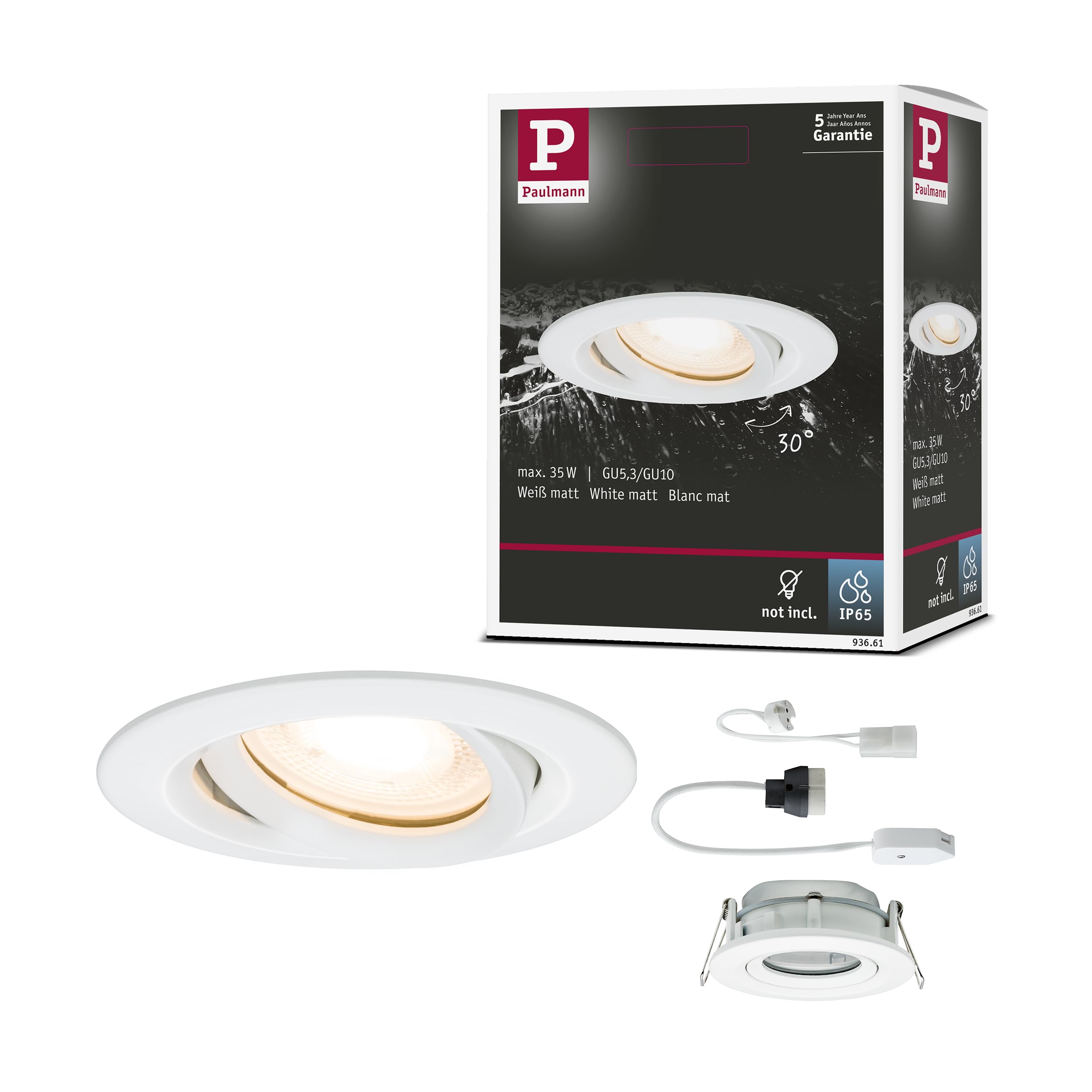 Paulmann 93661 Encastrés Premium Nova, IP65, orientable, max. 1x35W, GU10/​GU5,​3, 51mm, Blanc/​Alu
