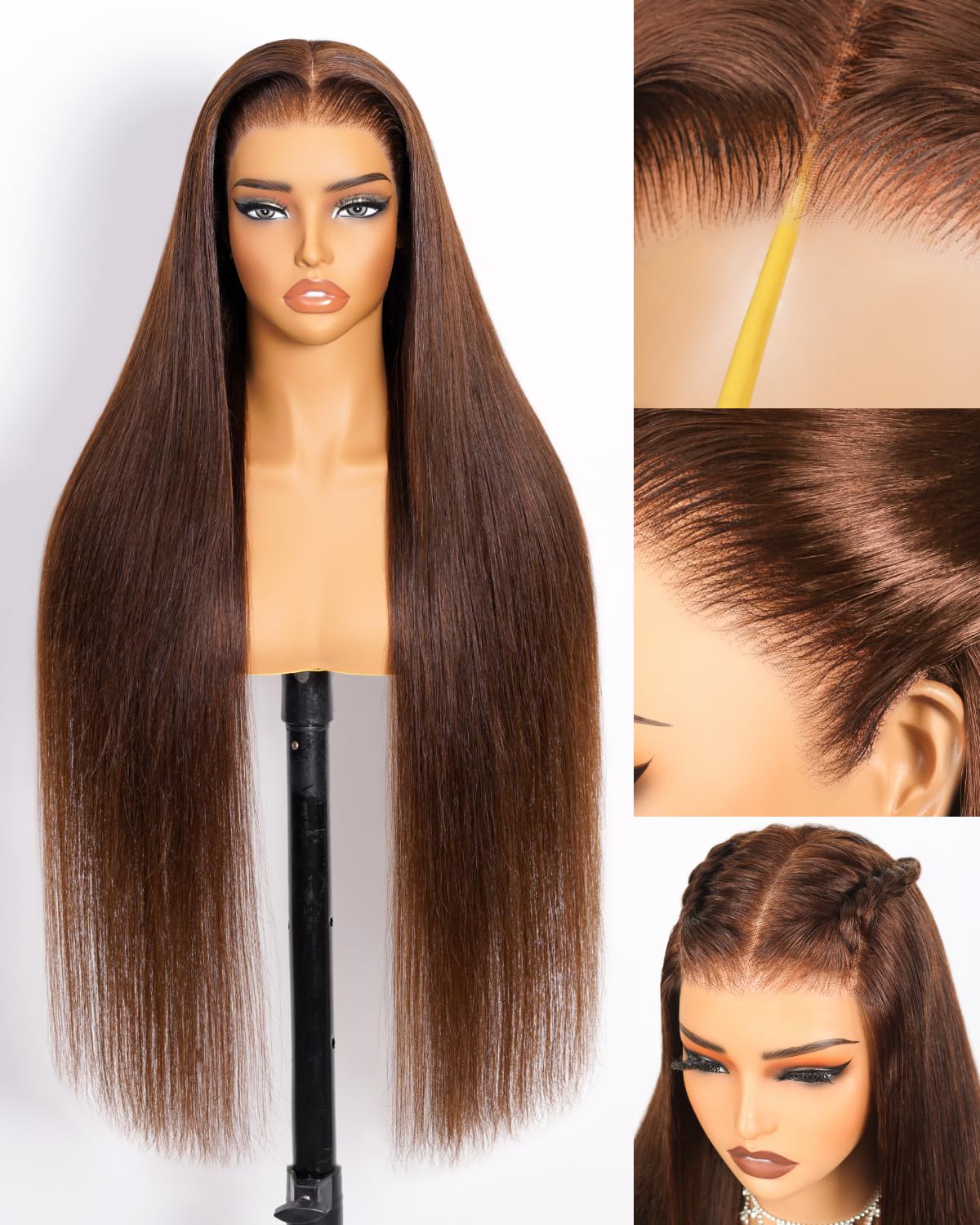 Arabella 13x6 Chocolate Brown Lace Front Wig 210% Brown Glueless Wig Human Hair Real HD Lace Front Wig True Pre Plucked Pre Bleached Pre Cut Glueless Wig (20inch,13x6 Chocolate Brown Straight wig)