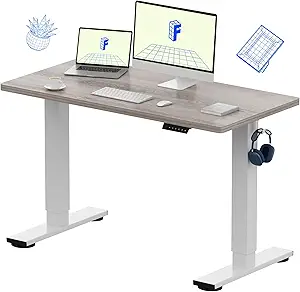 FLEXISPOT EN1 One-Piece Standing Desk 48 x 24 Inches Height Adjustable Electric Desk Sit Stand Desk Home Office Desks (White Frame + Gray Wood Grain Top, 2 Packages)