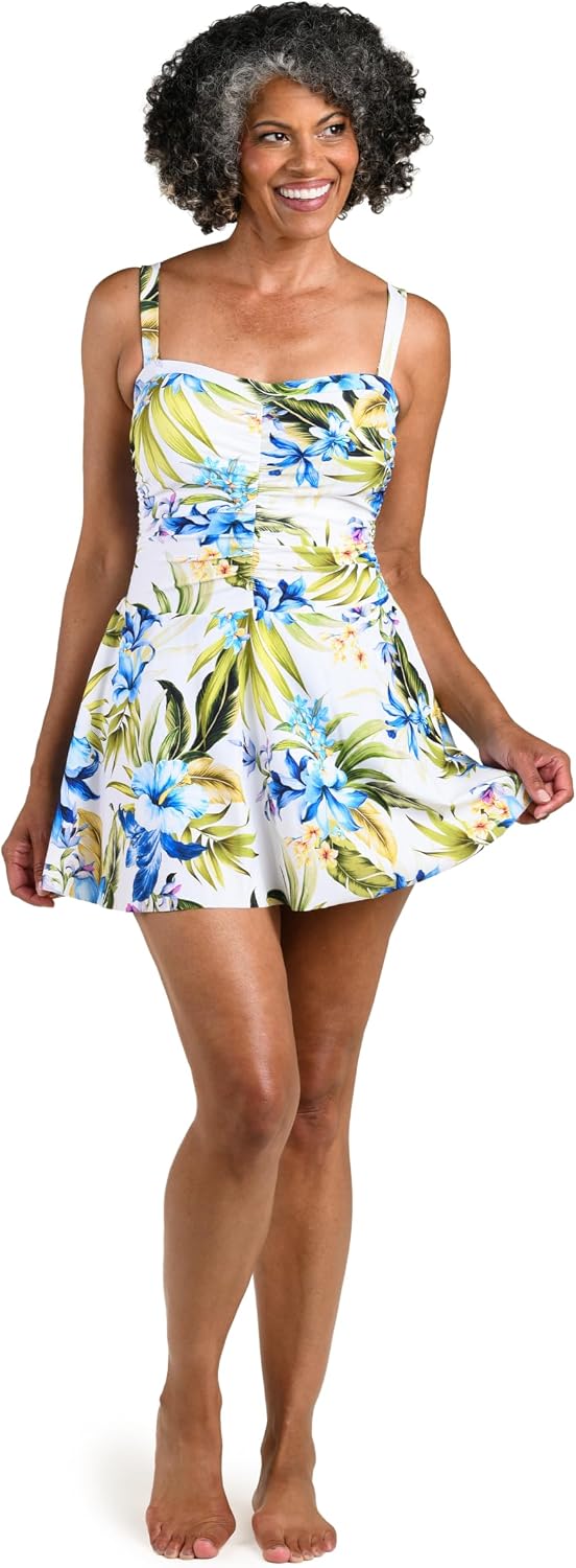 Maxine of Hollywood Women's Shirred Bandeau Swim Dress One Piece Swimsuit