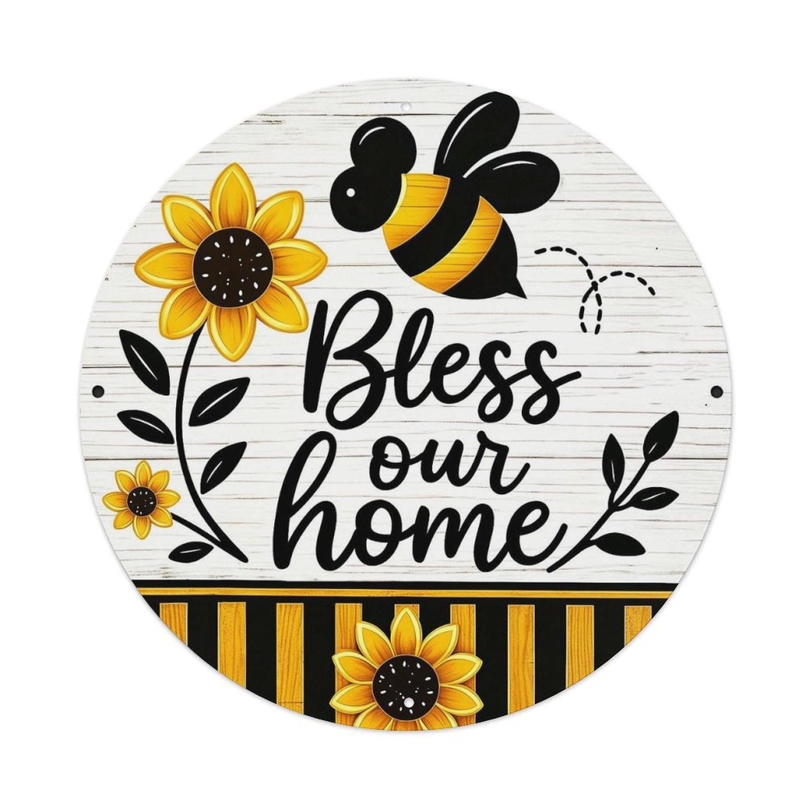 Bee Sunflower Stripes Leaves Home Metal Tin Sign Plaque