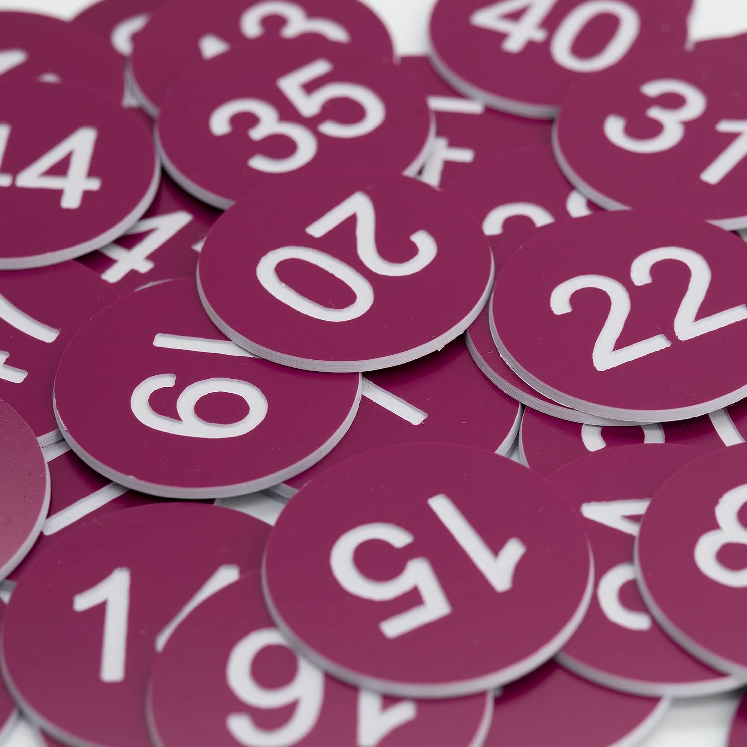 StayMax Plastic Number Tags Engraved Numbered Tags Without Hole (1-50, Purple)