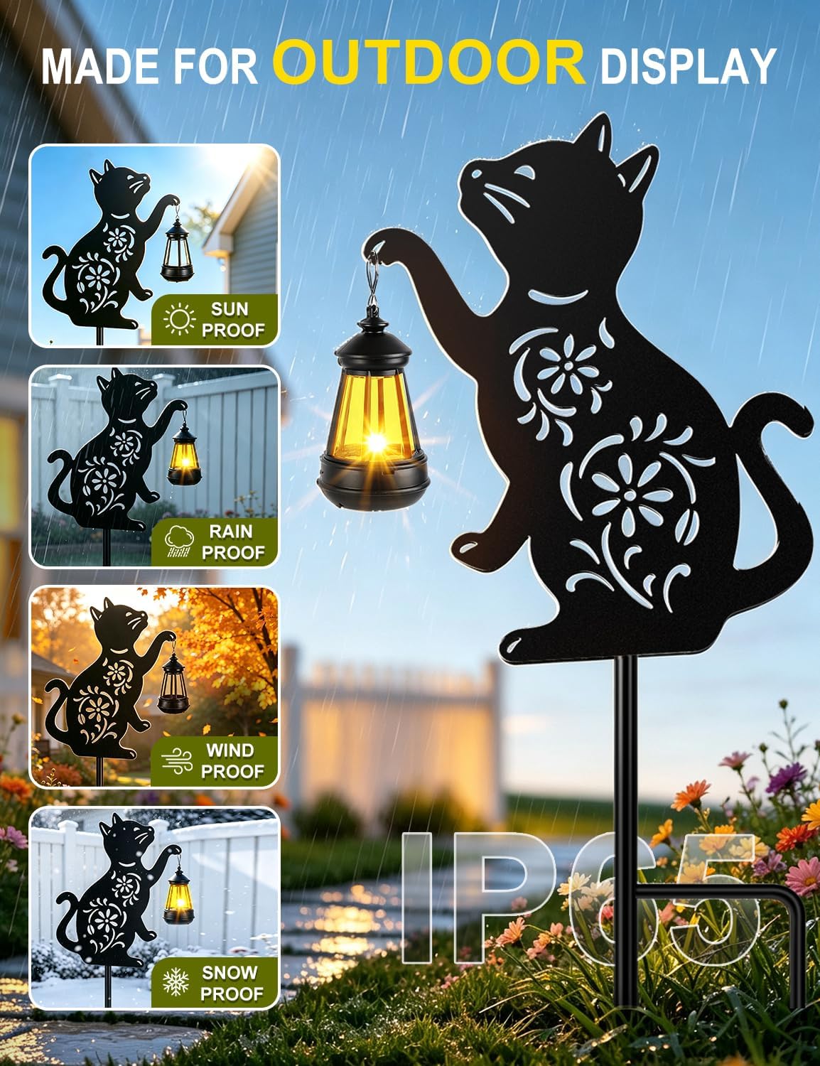 Askyli Cat Solar Lights Outdoor Garden, Black Solar Cat Hanging Lantern image 3