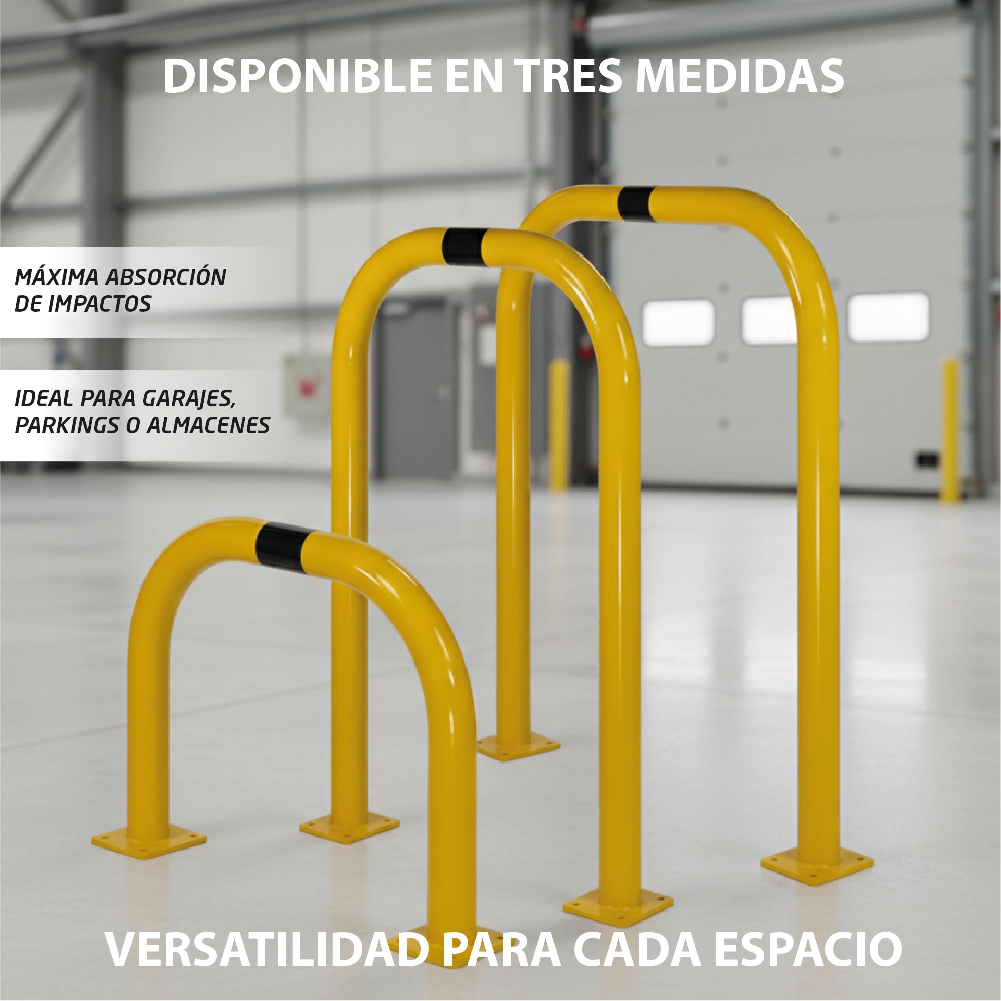 Barra de Protección Metálica de Acero Amarillo con Franjas Negras | Barreras de Seguridad Industrial para Almacenes, Parkings y Garajes | Alta Visibilidad, Fijación Estable y Diseño en U (1200x1000mm)