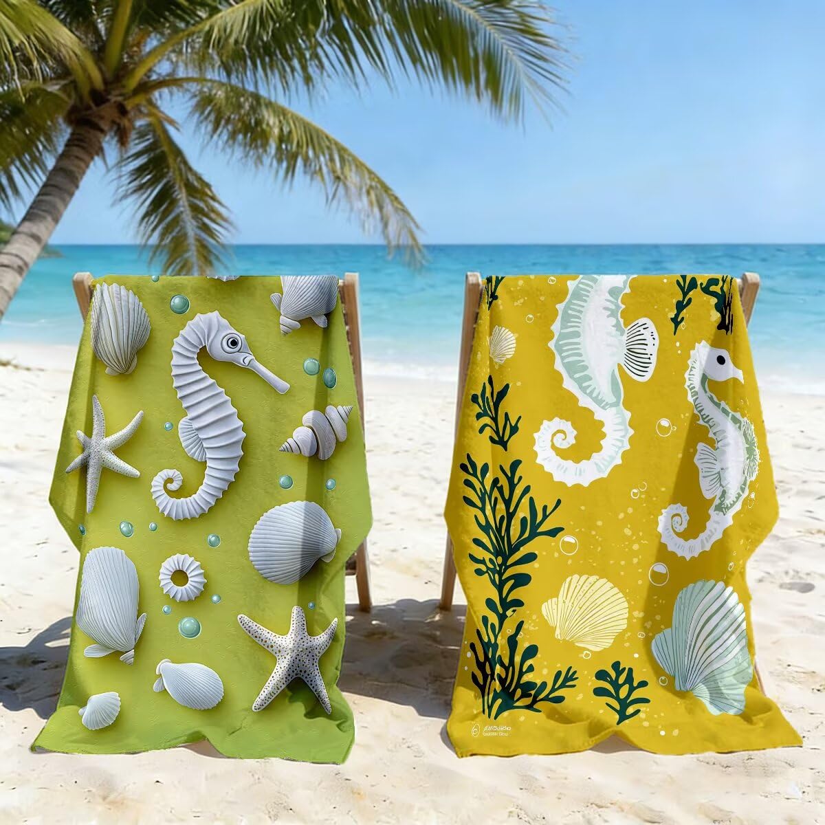 Toalla Playa 80x160 cm, Toalla Gimnasio Microfibra Secado Rapido, Juego de 2 Antiarena Toallas de Playa, Ligera Compacta Toallas Microfibra Grande para Viaje, Regalo Mujer Hombre (Caballito Mar) -3885