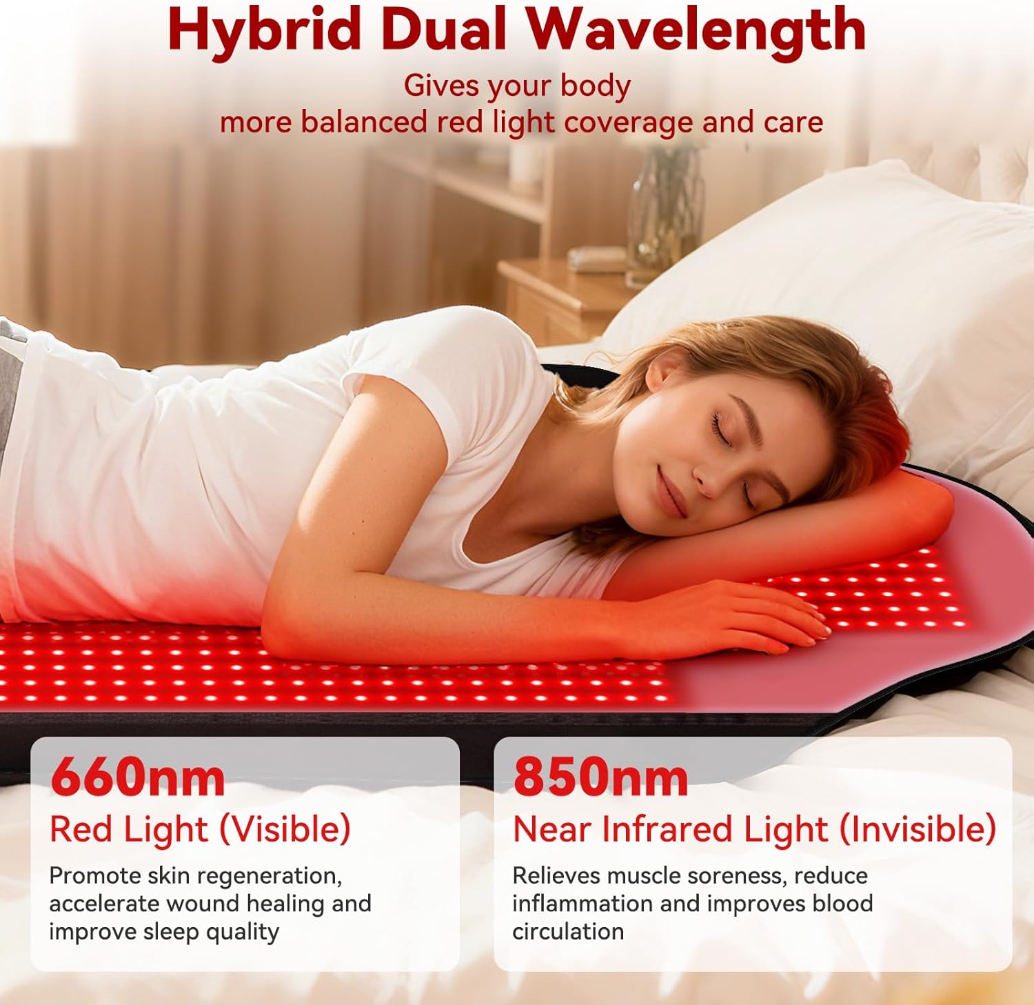 Red Light Therapy Mat for Full Body, 74"*35" Largest Infrared Red Light Therapy Mat with 1444 LEDs, Upgraded Premium TPU, Dual Wavelength Infrared Blanket for Back Waist Belly Knee Joint Muscle - Image 2