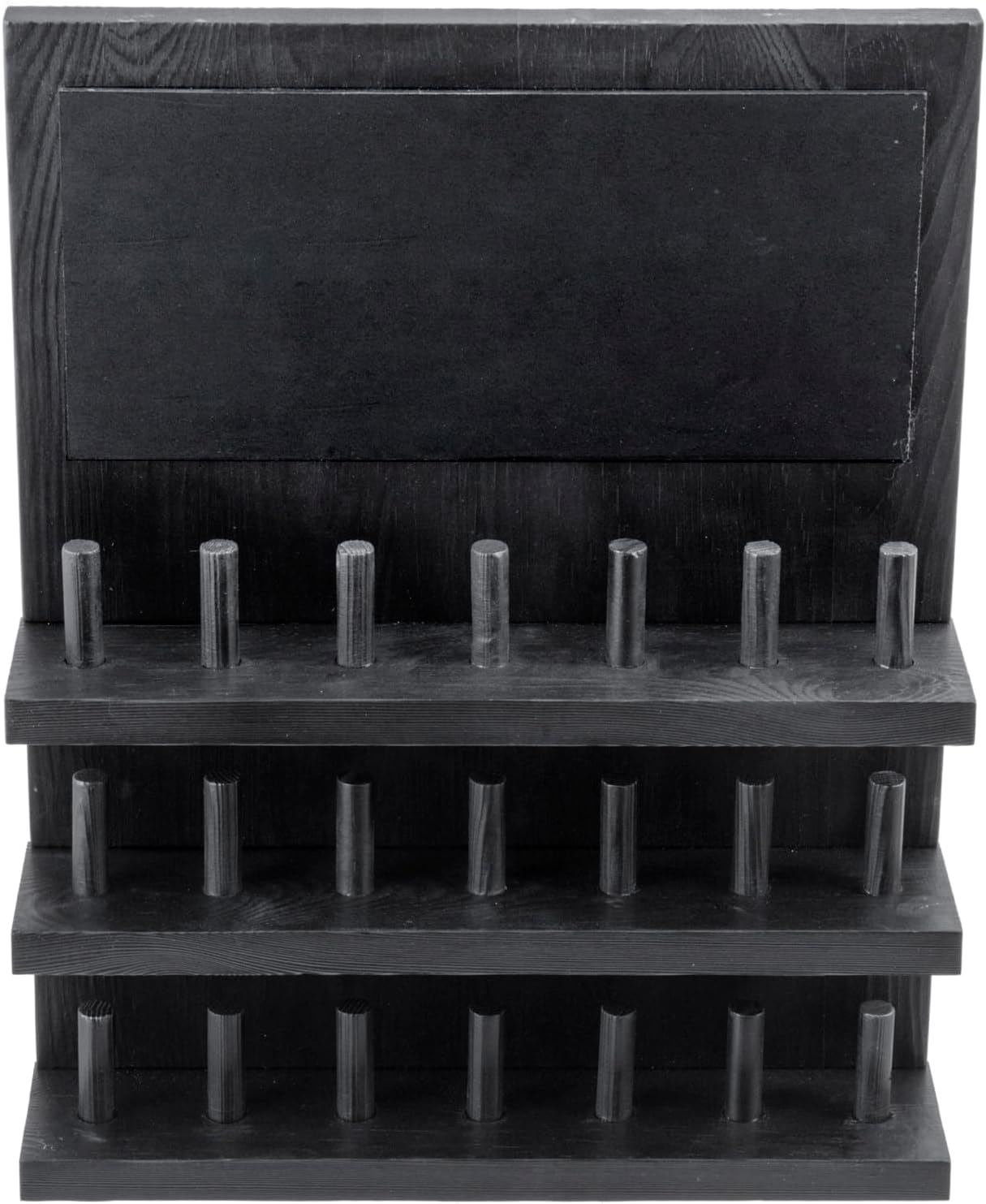 MyGift Wall Mounted Vintage Coal Black Solid Wood 21-Peg Sports Championship Ring Holder, 3 Tier Wooden Jewelry Organizer Display Shelf with Chalkboard Sign, Holds 21 Rings