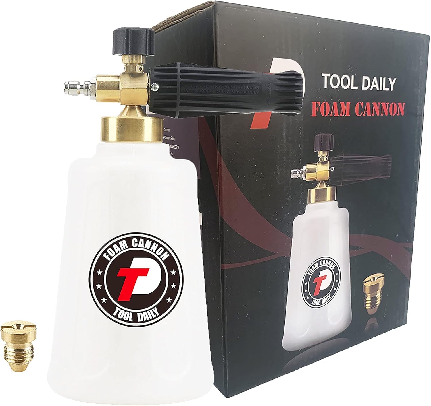 Tool Daily Canon à Mousse pour Nettoyeuse Haute Pression, Lance à Mousse de Lavage de Voiture, Buse Additionnelle Orifice 1,1 mm, Raccord Rapide 1/4"