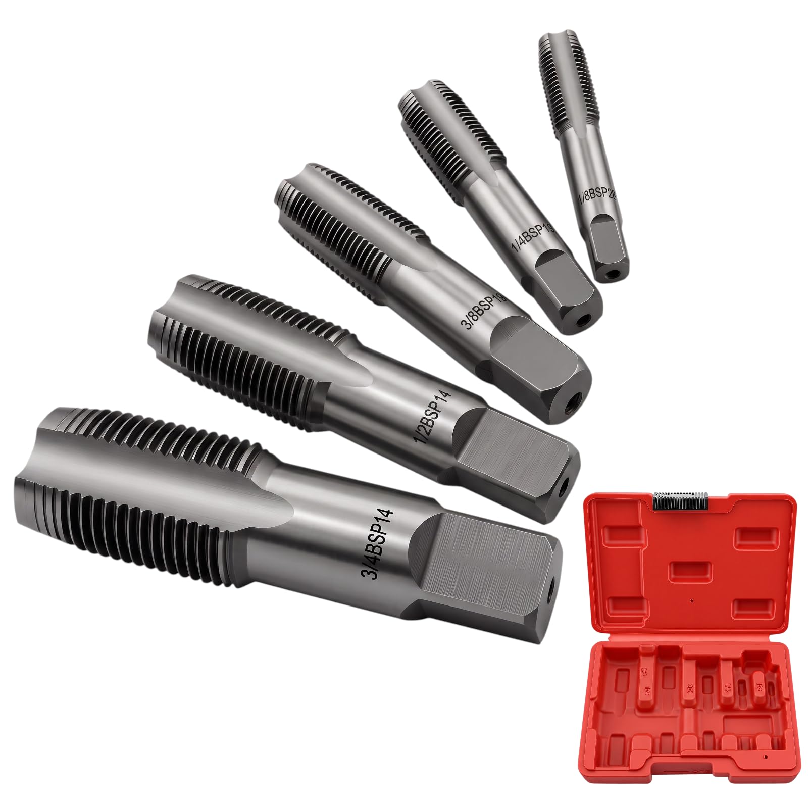 TADA 5-Piece BSP Pipe Tap Set, Carbon Steel Pipe Threading Hand Tap Kit