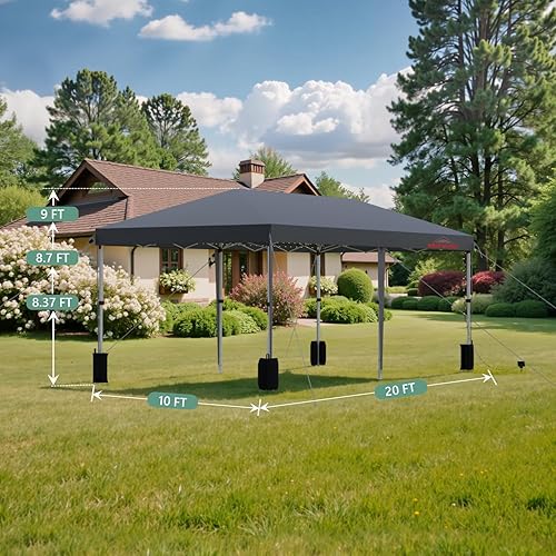 Miniatura 2 de Tienda de campaña para exteriores de 10 x 20 pies para fiestas, toldo desplegable resistente con paredes laterales extraíbles, color gris