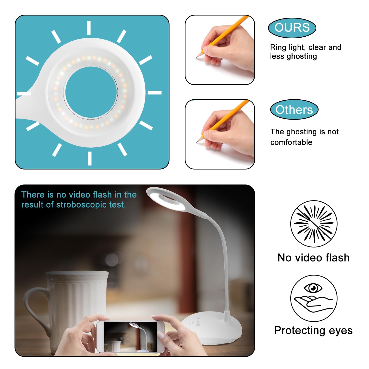 Lámpara de escritorio LED con cuello de cisne flexible, recargable inalámbrica, 3 modos de color, regulable, control táctil continuo, lámpara de mesa portátil para cuidado de los ojos para 4
