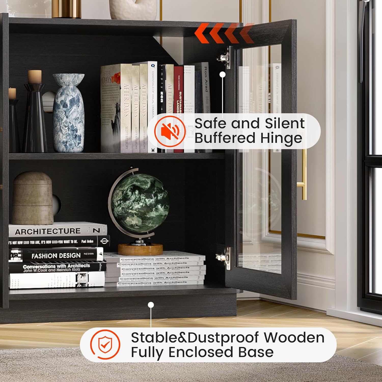 NEWOWNDS Buffet Cabinet with Storage,63" Large Dining Room Furniture Sideboard Buffet Table with 4 Glass Doors, Glass Display Cabinet,for Kitchen,Modern, Black