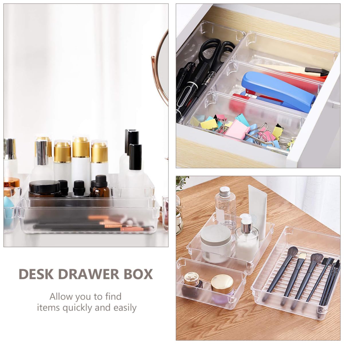Organizzatore Cassetto Plastico Trasparente per Ufficio e Cucina Design Semplice