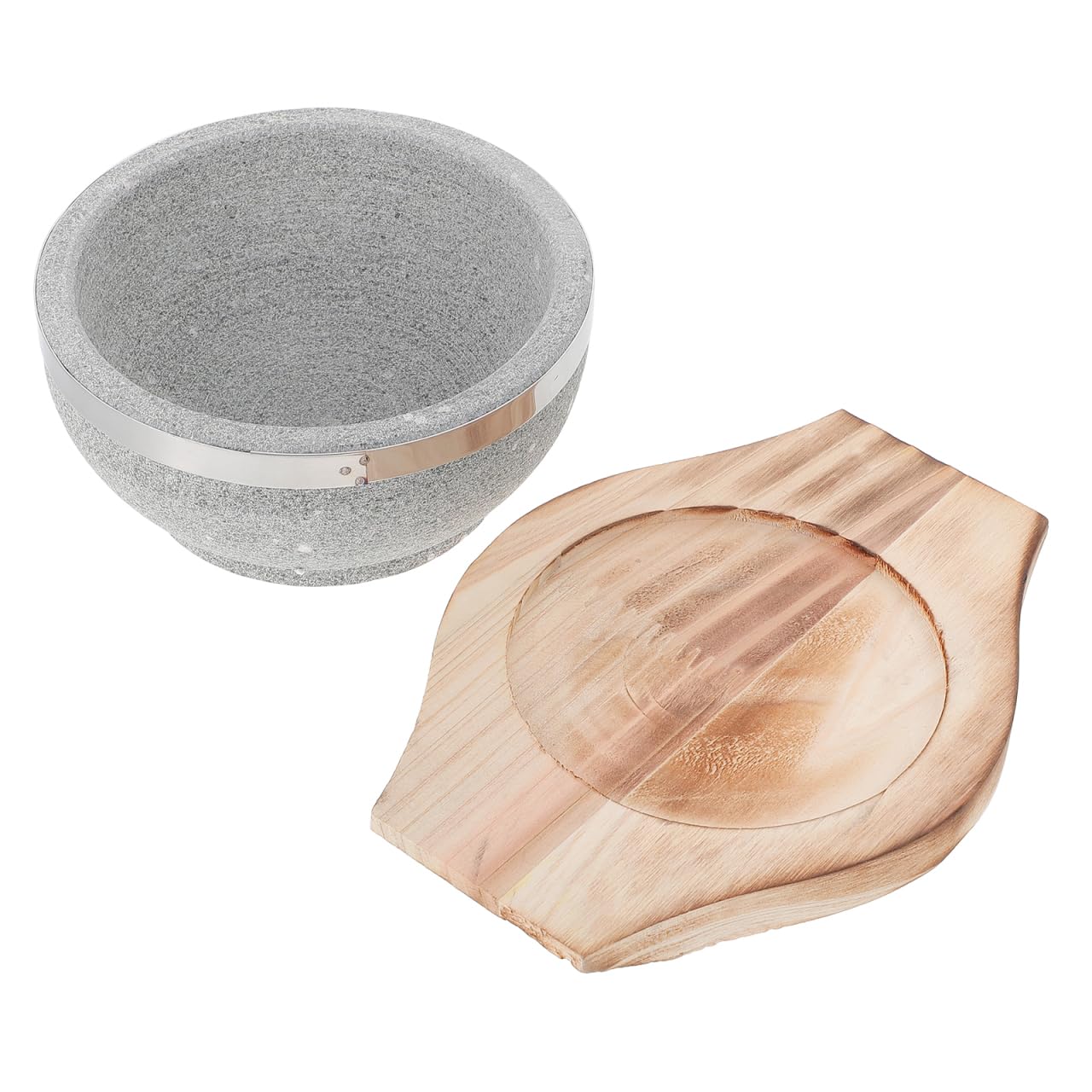 STOBAZA Tazón de piedra coreano con bandeja de madera 7.09X5.51X2.56 pulgadas para sopa Bibimbap plato de piedra de arroz para mantener caliente y servir en la cocina