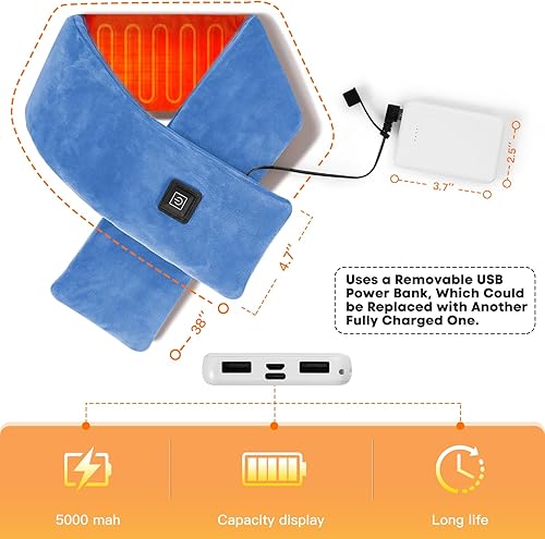 Miniatura 7 de Almohadilla térmica de cuello inalámbrica con cargador de energía de 5000 mAh, calentador de cuello para alivio del dolor y rigidez, envoltura
