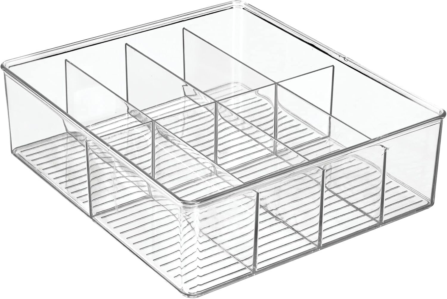 mDesign Plastic Extra Wide Storage Organizer Bin Box for Kitchen, Pantry, Cabinet, Countertop - Tea Bag, Sugar Packet, Coffee Snack, Condiment Holder, 8 Sections - Ligne Collection - Clear