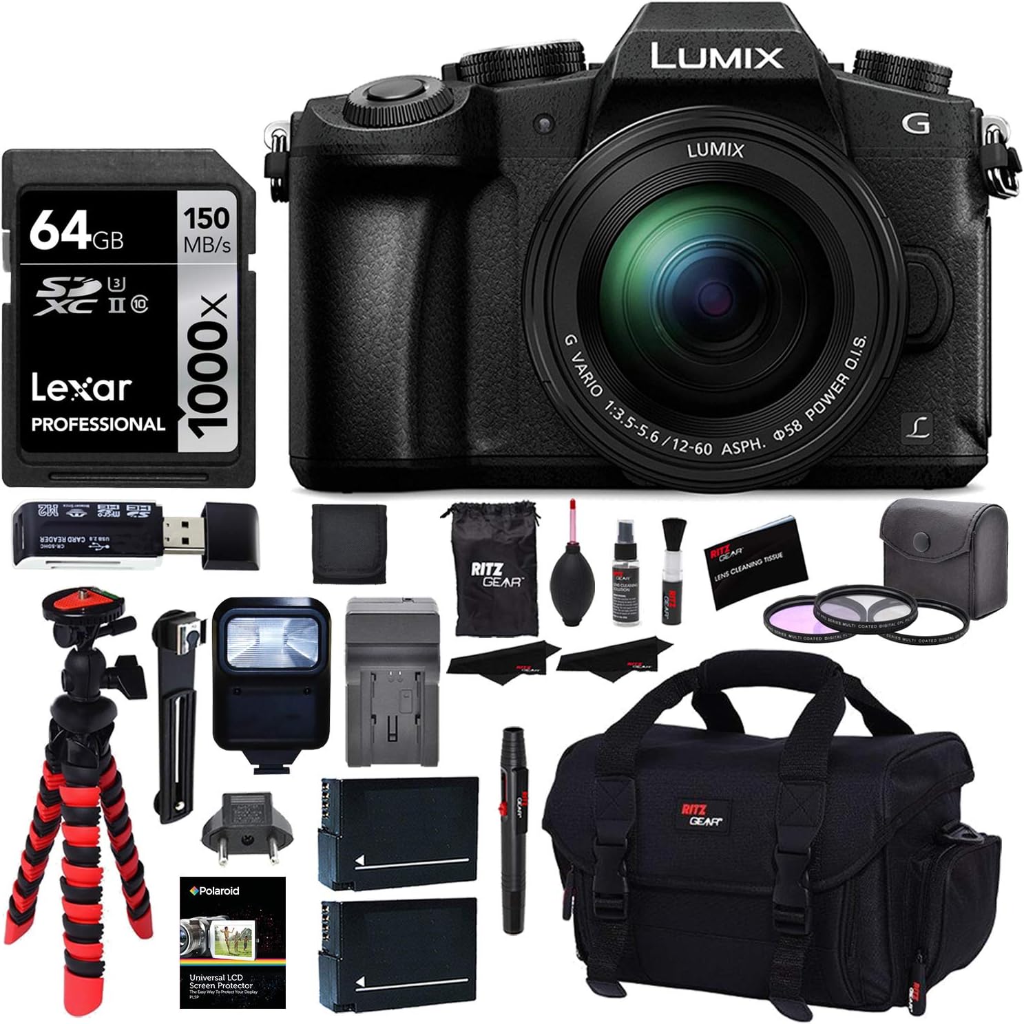 Panasonic LUMIX G85MK 4K Mirrorless Interchangeable Lens Camera Kit, 12-60mm Lens, Lexar U3 64GB Memory Card, 2 Spare Batteries, Charger, Bag and Accessory Bundle