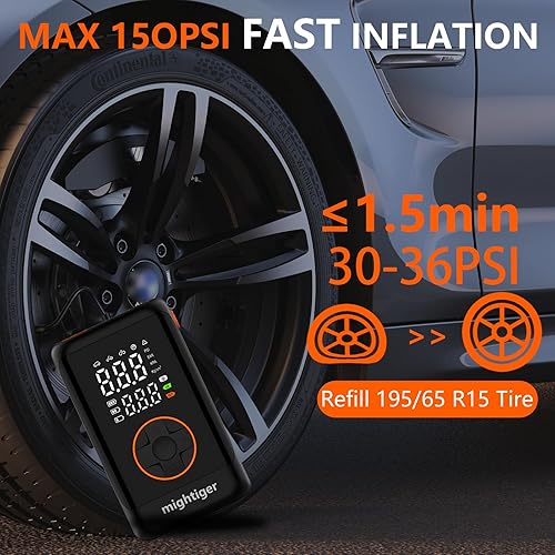 Miniatura 2 de Inflador de neumáticos portátil, compresor de aire inalámbrico, mini bomba de aire automática de 150 PSI con manómetro digital, apagado automático,