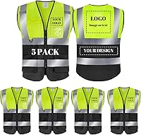 Vista 12 de BeautyWill Chaleco de seguridad con logotipo personalizado, Hi Vis Clase 2, chaleco reflectante de construcción unisex con 5 bolsillos