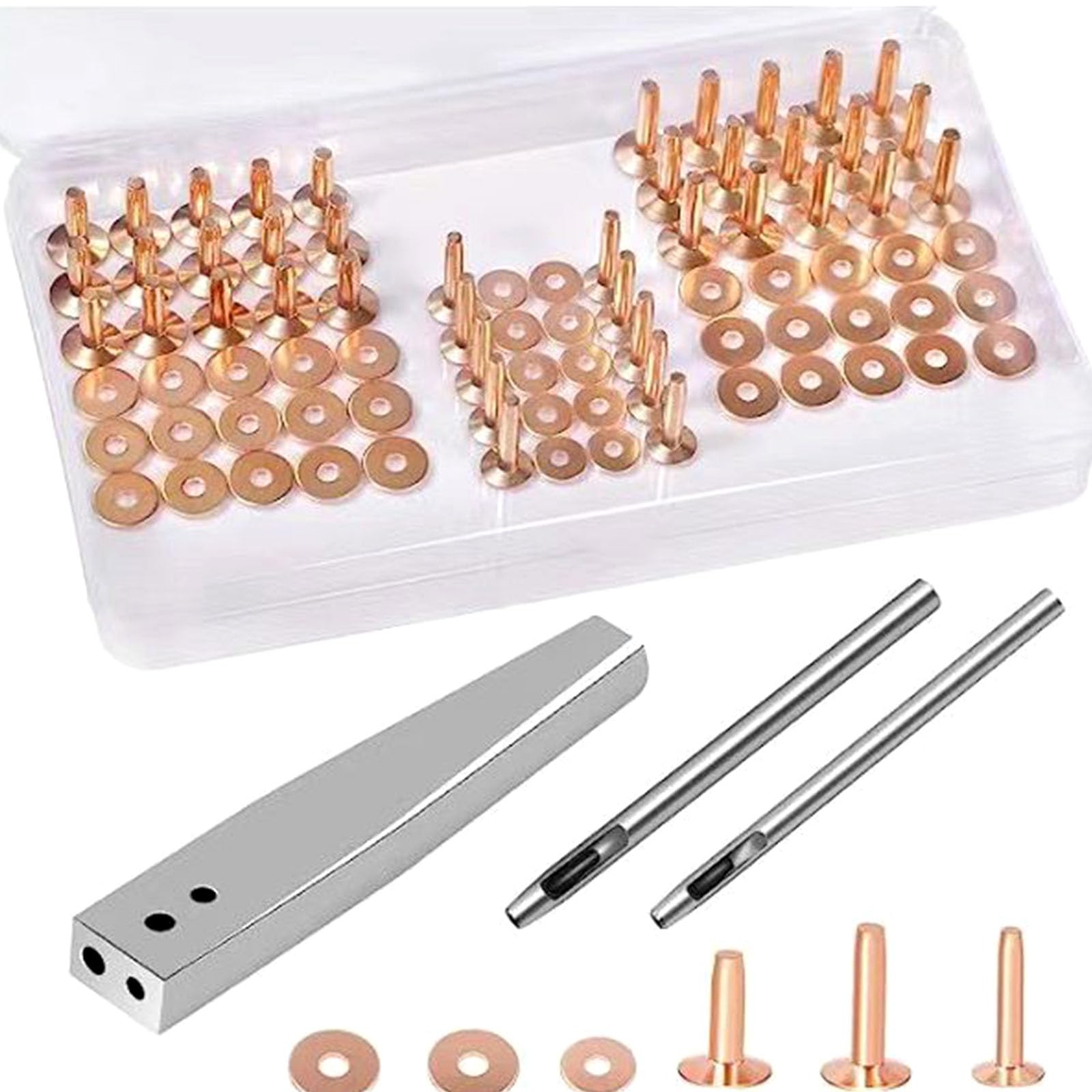 Ensemble de rivets rivets en métal robustes avec perforateur outil d ' installation pour l ' artisanat du cuir ceinture portefeuille équipement professionnel d ' artisanat du cuirbronze ensemble