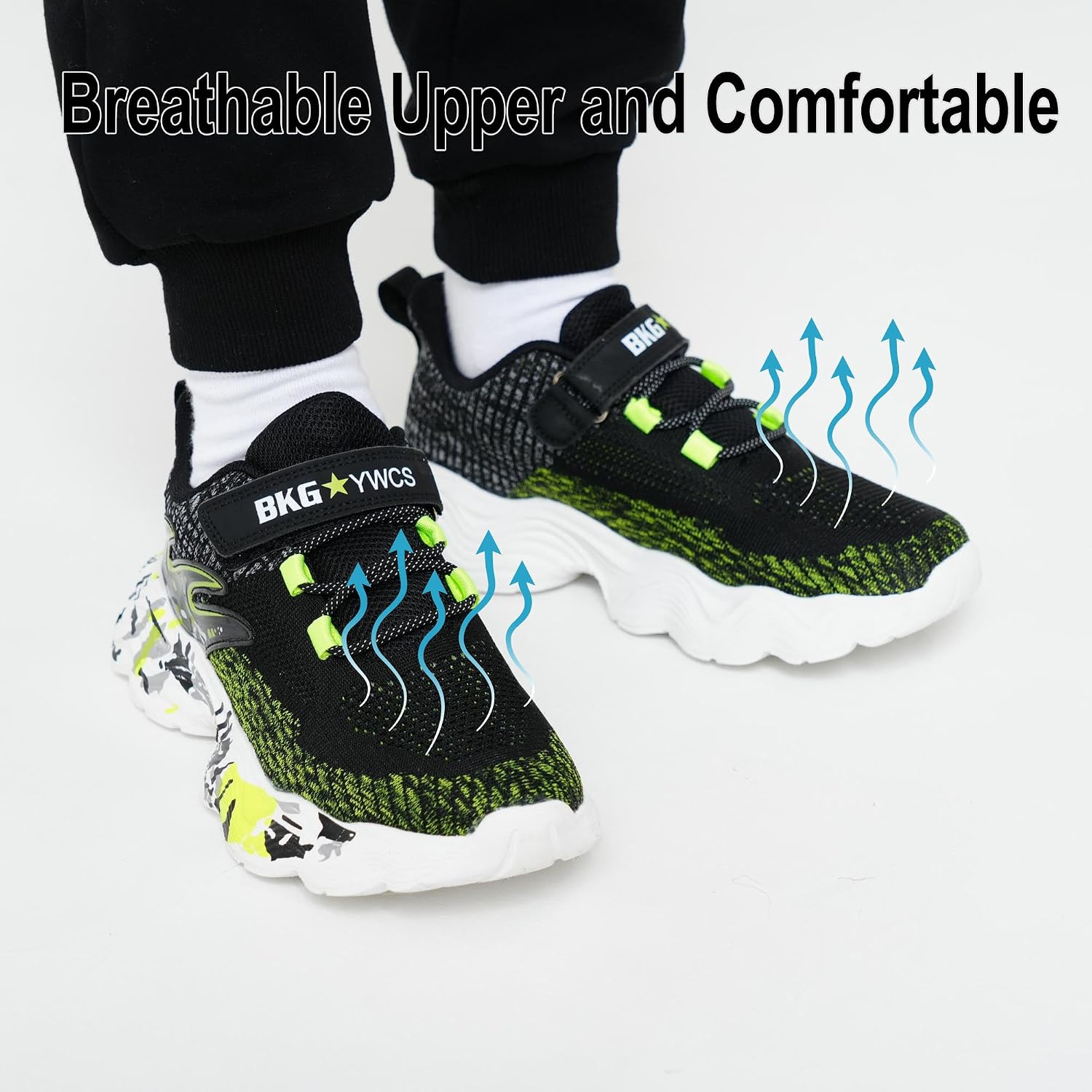 Kids Lightweight Graffiti Walking Shoes Knitted Mesh Easy On/Off Fashion Sneakers for Boy Girl with Hook&Loop Strap