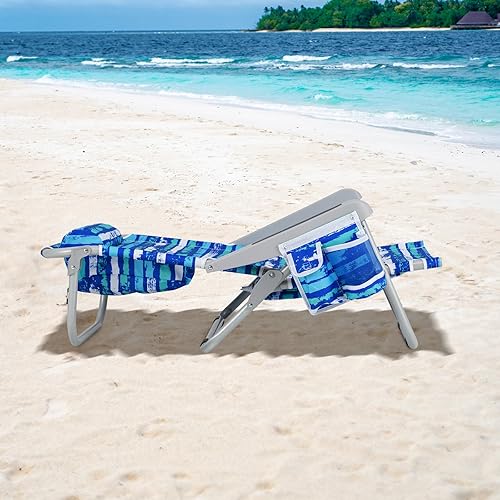 Miniatura 2 de Goplus Silla de playa, paquete de 2 sillas plegables de 330 libras para adultos con 5 posiciones, bolsillos de almacenamiento, barra de toalla y