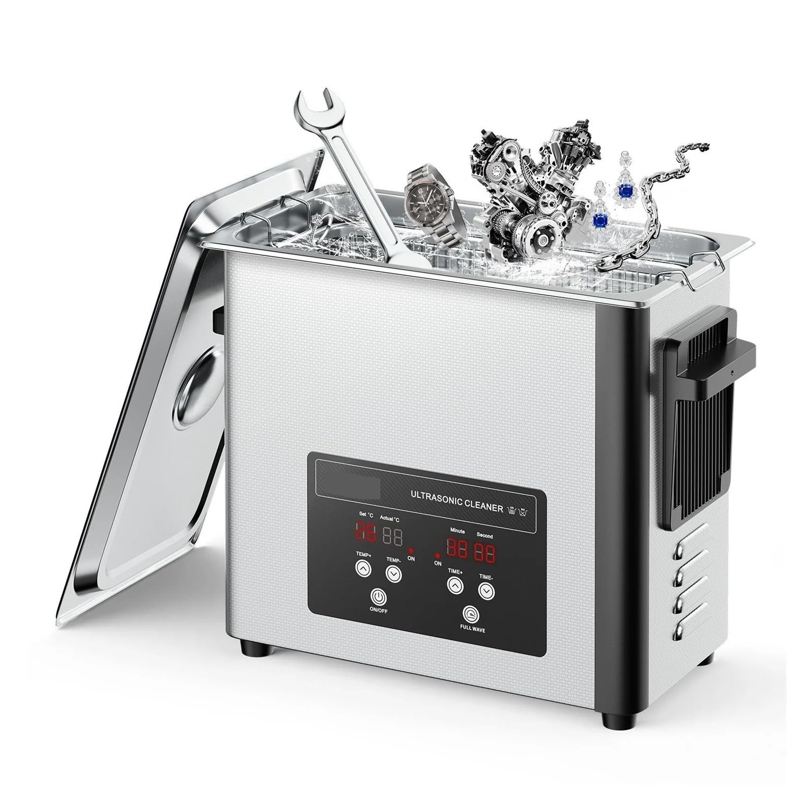 Nettoyeur à ultrasons, Nettoyeur à ultrasons, Machine de bain nettoyage en acier inoxydable pour montres et bijoux(6L)