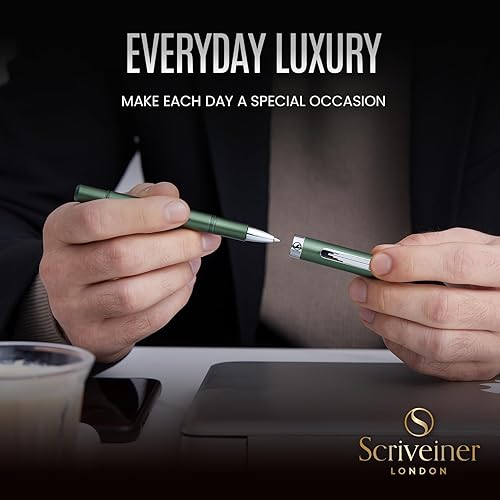 Miniatura 8 de Scriveiner Green Rollerball EDC Luxury Pen, Stunning Pocket Pen with Chrome Finish, Cool Writing Pen, Best Gift for Men & Women, German Schmidt